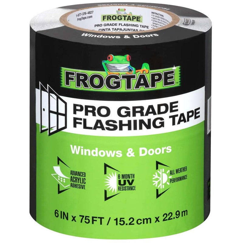 FrogTape شريط فلاشينغ احترافي للنوافذ والأبواب، عرض 6 بوصات - لفة 75 قدم، شريط فلاشينغ مقاوم لجميع الأحوال الجوية والأشعة فوق البنفسجية مع لاصق أكريليكي متقدم - 10 مل - أسود - Image 1